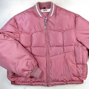 Vintage 70's 80's Western Cowgirl Down Puffer Coat Jacket Rose Pink L XL